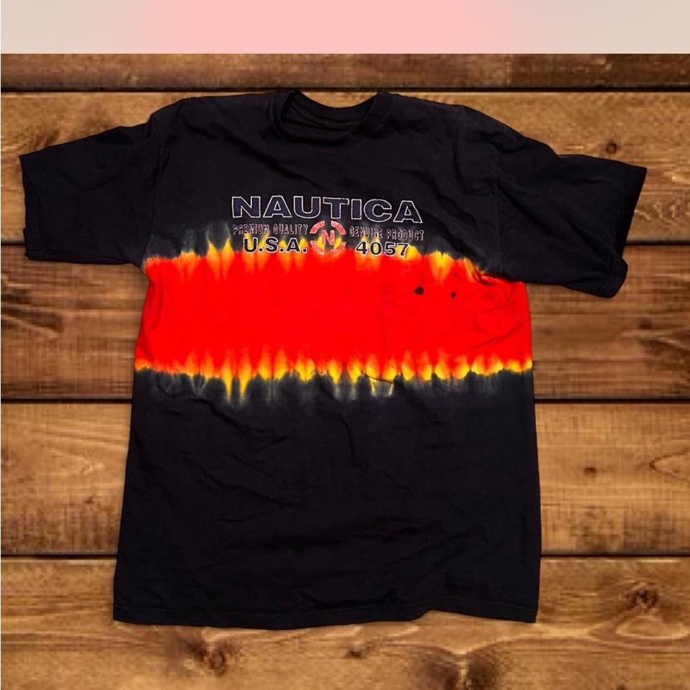 Nautica Men's Black and Orange Tie-Dye T-Shirt